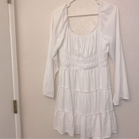 White Tiered Long Sleeve renaissance sweetheart baby doll boho tiered dress L - Picture 5 of 14